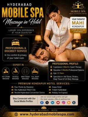 mahi full body massage therapist specialist luxury four and five star hotels Kondapur to Hitech City hyderabad